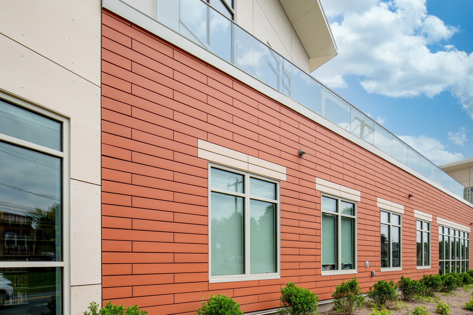 Terracotta panels on a building.